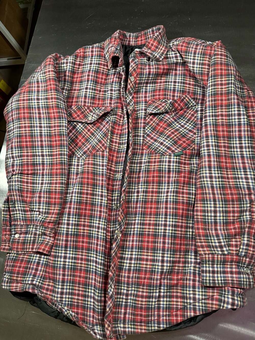 Berne Apparel Quilted Lined Flannel Shirt Jacket Red Plaid Snap Front